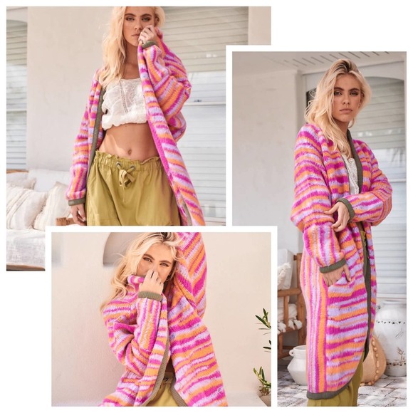 Free People Sweaters - NWT FREE PEOPLE Tiger Cardigan in Pink Paradise Combo, Small